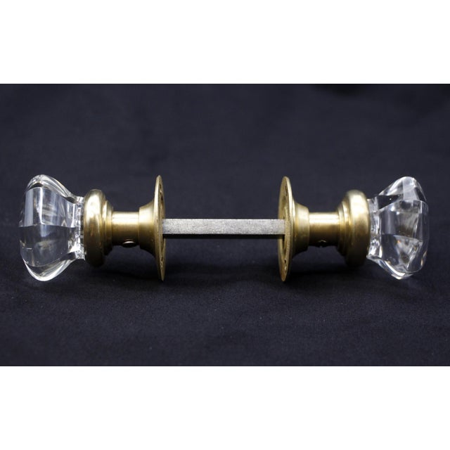 Traditional Vintage Octagon Glass Bullet Brass Passage Door Knob Set For Sale - Image 3 of 6
