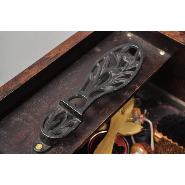 Traditional Antique Flip Top Georgian Chippendale Style Mahogany Shoe Shine Box Footstool For Sale - Image 3 of 18