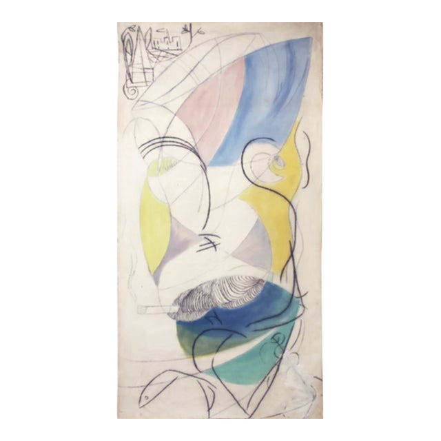 "Fumo Centro". Mixed Media on Canvas by Joe Ginsberg. Nursery Shades - Pink, Blue, & Yellow. Neutral Background With Black & Green Highlights.s. For Sale