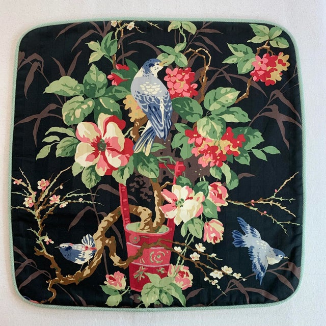 English Designer Richloom Black Blue Red Green Pink Bluebird Botanical Floral Pillow Covers- 3 Pc Set For Sale - Image 3 of 6