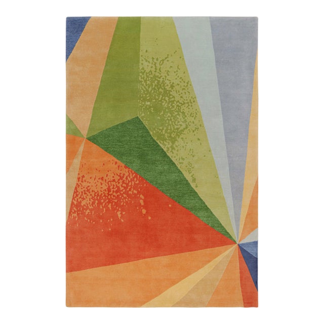 Rug & Kilim’s Mid Century Modern Style Geometric Multicolor Wool and Silk Custom Rug For Sale