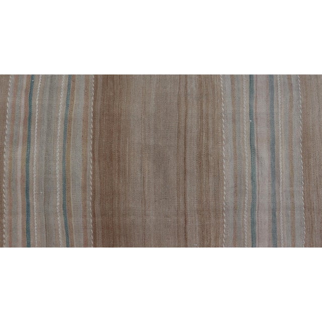 Vintage Turkish Kilim Runner Neutral Striped Beige Brown Wool Flatweave For Sale - Image 9 of 11