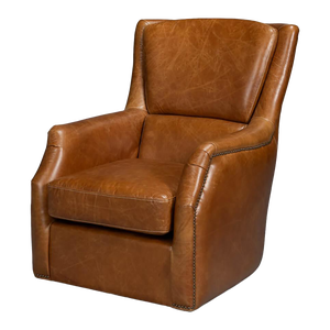 Traditional Brown Leather Swivel Chair
