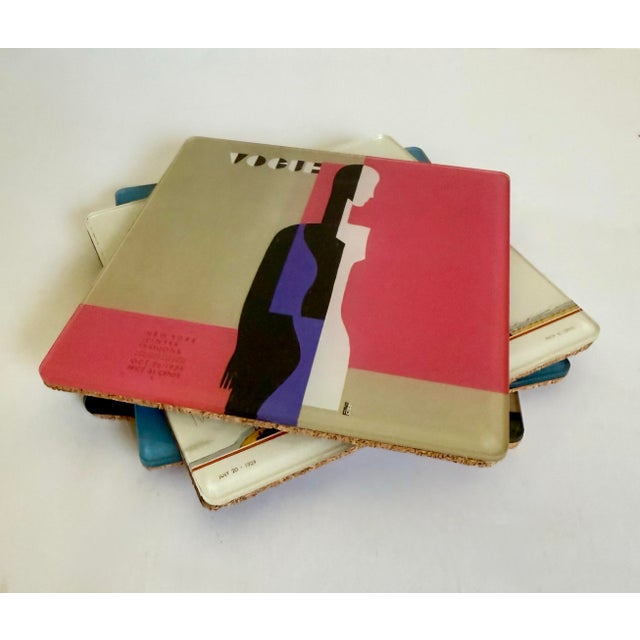 Set of 4 Vogue 1929 Magazine Cover Art Deco Cork-Back Coasters For Sale - Image 10 of 10