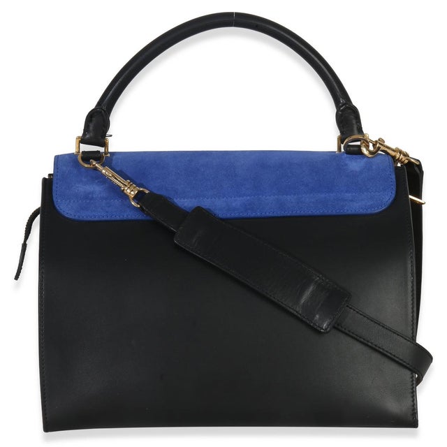 Celine Blue Black Cream Suede Grained Calfskin Small Trapeze Bag For Sale - Image 4 of 9