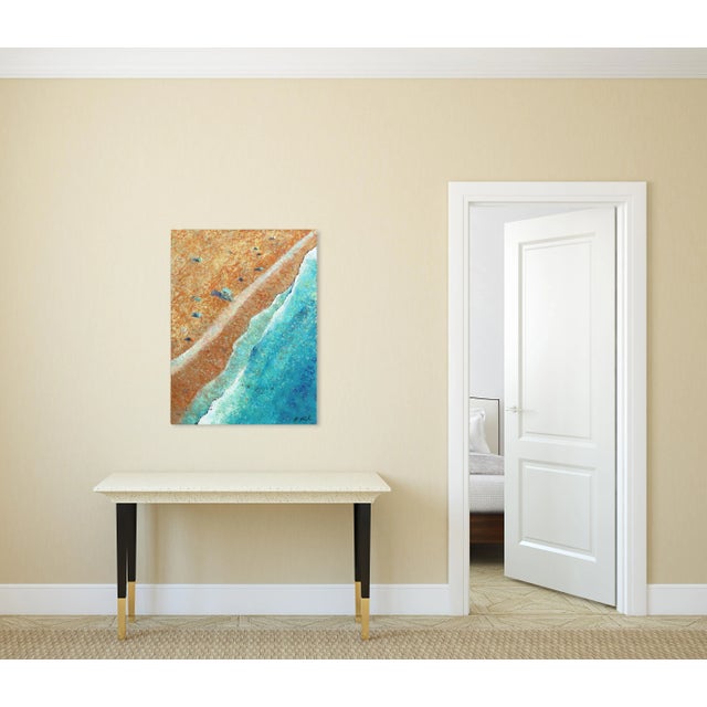 Tan Beach From Above Ii - Coastal Waterscape Beach Scene Painting on Canvas - Original Artwork by Kathleen Keifer For Sale - Image 8 of 10