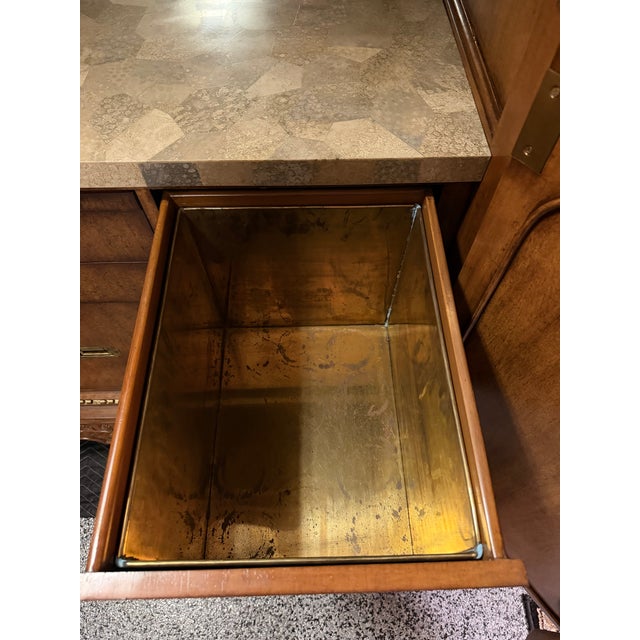 Maitland-Smith Carved Walnut and Rattan Dry Bar Armoire Cabinet For Sale - Image 13 of 17