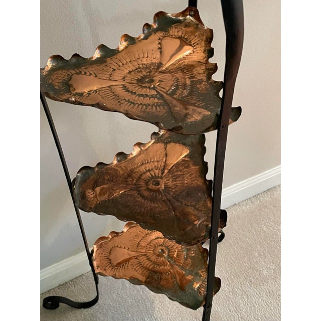 Vintage Midcentury Arts & Crafts Style Wrought Iron & Copper 3-Tier Stand For Sale - Image 9 of 10