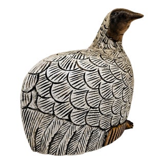 Vintage Hand-Carved Teak Partridge Figurine – Signed Thai Folk Art Bird Sculpture For Sale