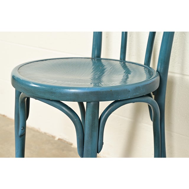 Jacob & Josef Kohn Antique Austrian Teal Lacquered Bentwood Bistro Chairs or Dining Chairs, Set of Four For Sale - Image 9 of 15