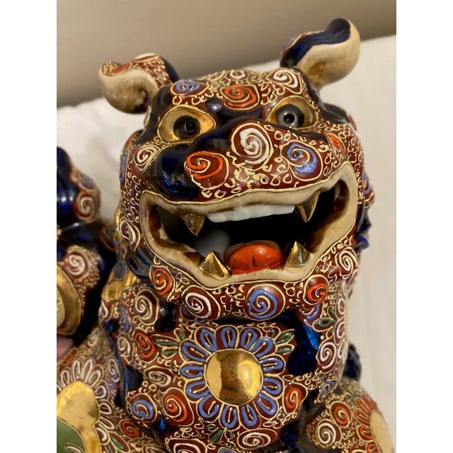 Japanese Taisho Period Cobalt Blue Kutani Foo Dogs Shishi / Temple Lions For Sale - Image 16 of 17