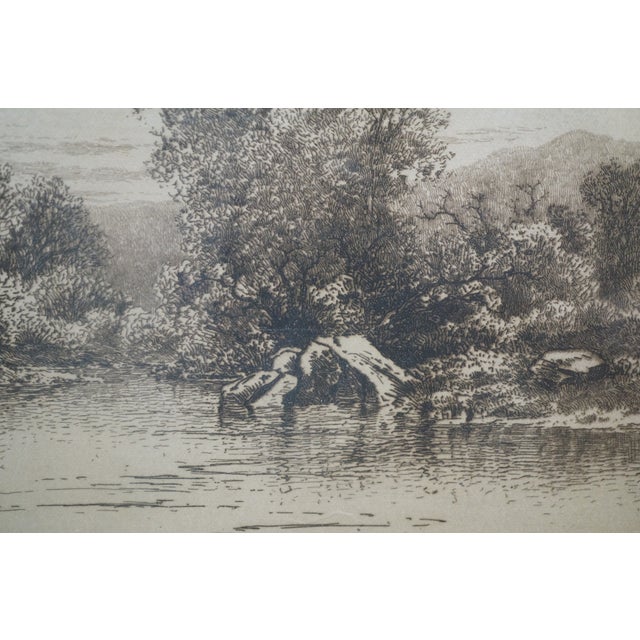 Antique Alfred Hopkins Old Millhouse Water Mill Panoramic Riverscape Etching 25" For Sale - Image 12 of 13