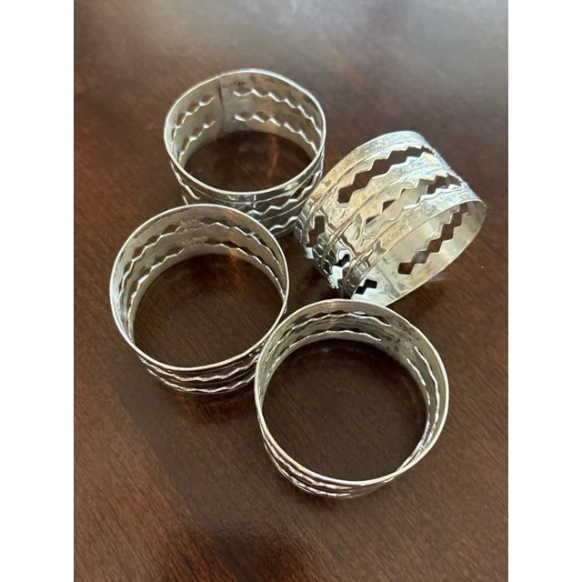 Metal Late 20th Century Jte Sterling Silver Napkin Rings Taxco Mexico Handcrafted Cutout Design - Set of 4 For Sale - Image 7 of 7