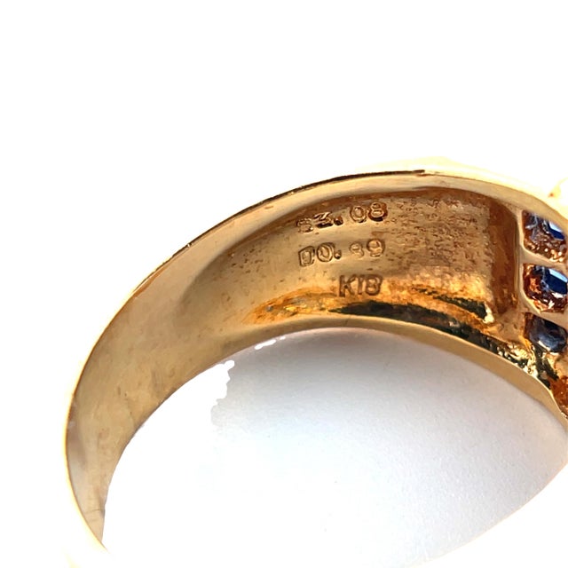 18k Yellow Gold Blue Sapphire Ring With 3.08ctw Diamonds, Size 5.5 For Sale - Image 4 of 4