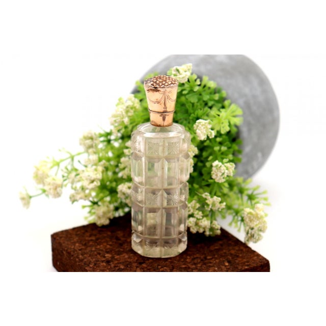 Glass Perfume Bottle with Gold Lid For Sale - Image 6 of 6