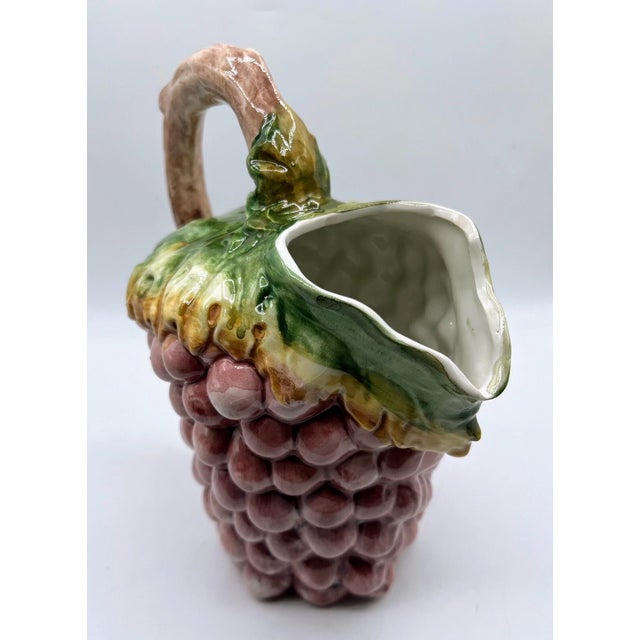 Vintage Bassano Purple Grape Handpainted Italy Ceramic Majolica Pitcher For Sale - Image 4 of 5