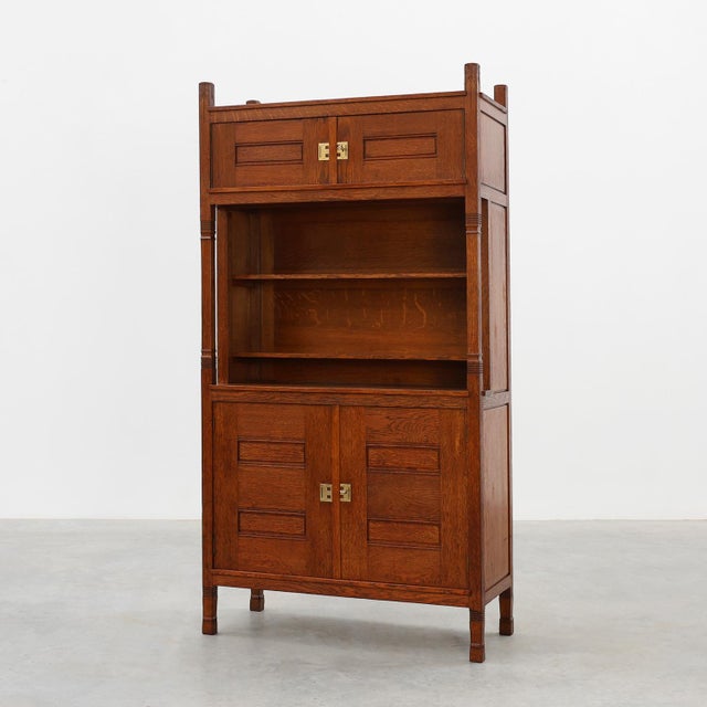 Antique Dutch Jugendstil Oak Cabinet with Open Shelf Section, 1890s For Sale - Image 17 of 17