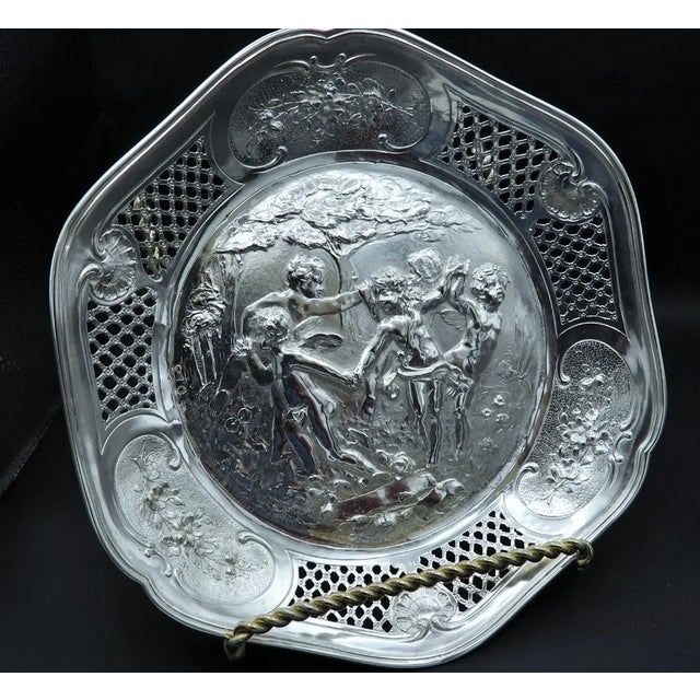 Rococo Antique German Continental Silver Reticulated Dancing Amorini Cherubs Serving Plate Tray, 1880s For Sale - Image 3 of 7