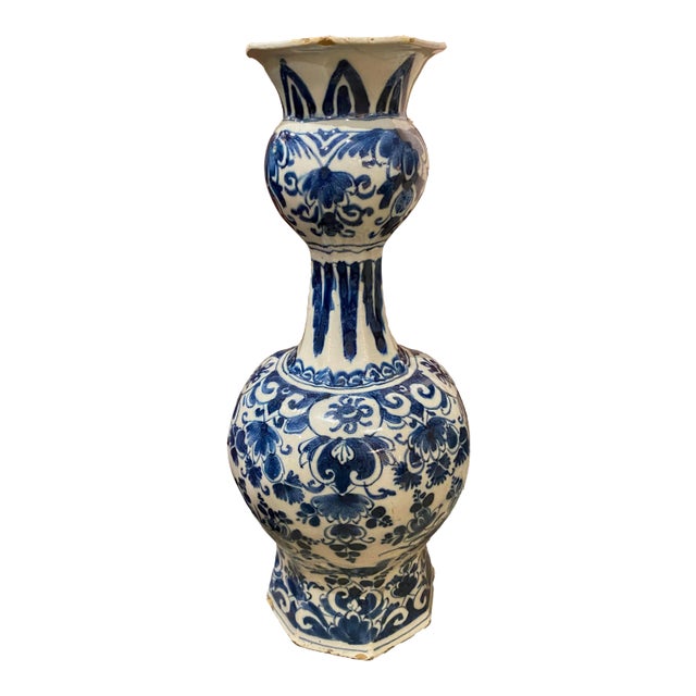 Large 18th Century Delft Knobble Vase For Sale