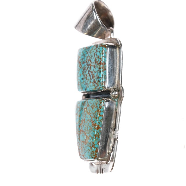 Contemporary Pete Sanchez Isleta Pueblo sterling high grade red web turquoise pendant For Sale - Image 3 of 7