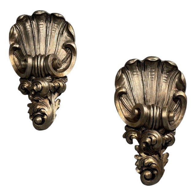 1970s Grosfeld House Attr., Large Shell Wall Sconces, Silver Leaf - a Pair For Sale