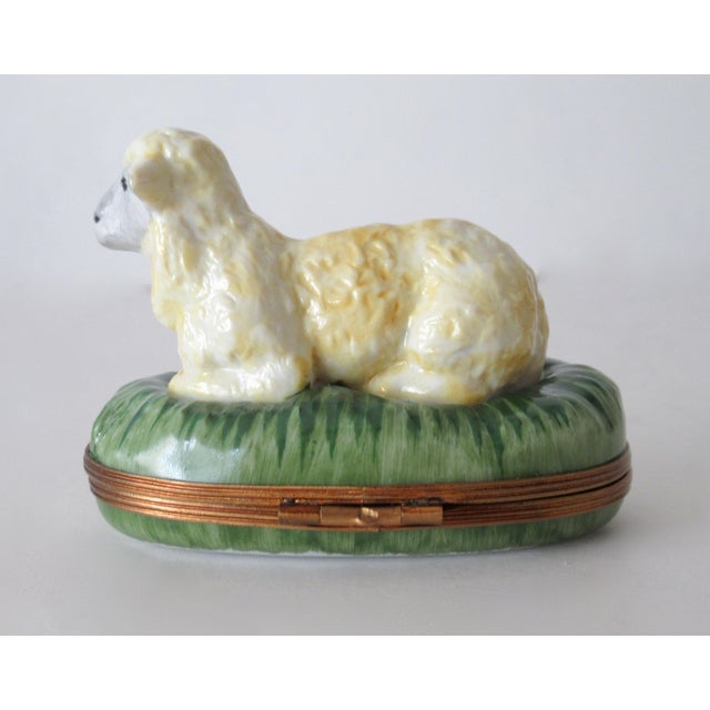French Limoges, France Porcelain, Hand-Painted Charmant Lamp/Sheep Lidded Trinket Box For Sale - Image 3 of 15