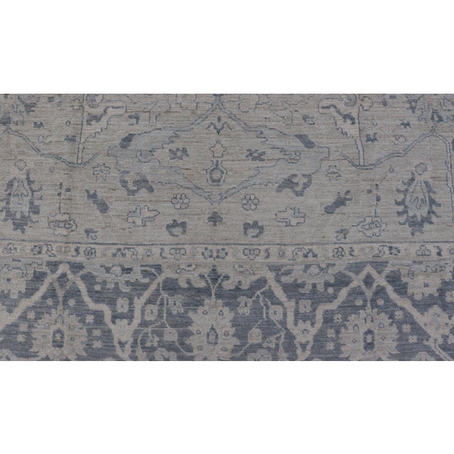 Modern Oushak Rug in Soft Gray With Blue Tones and Refined Classical Motifs For Sale - Image 10 of 12