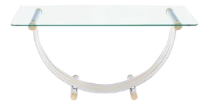 Vintage Mid Century U-Shape Brass and Chrome Glass Console Table