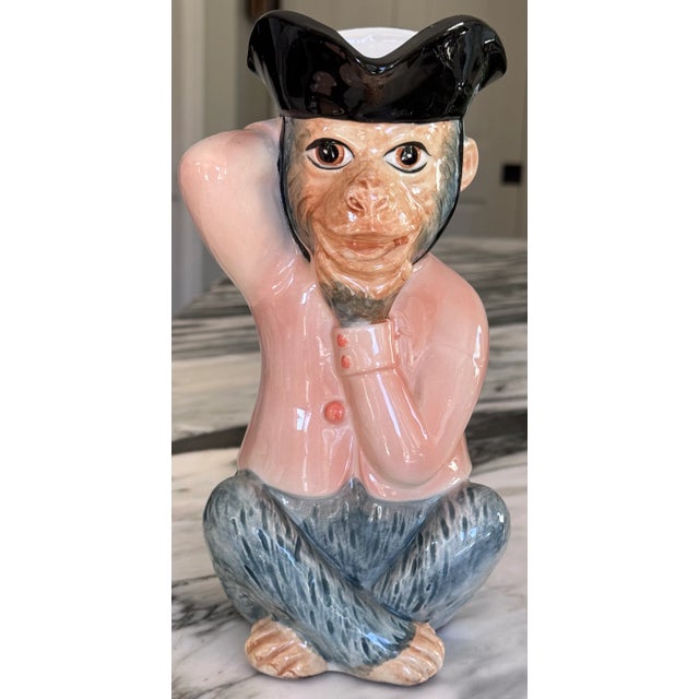 Majolica Style Singerie Motif Pitcher / Vase For Sale - Image 9 of 14