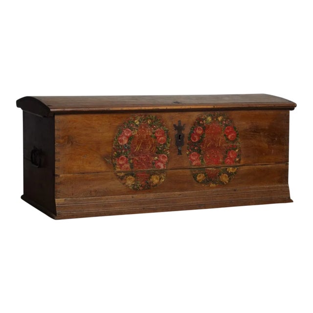 Original Painted Dowry Chest Trunk Dated 1700s For Sale
