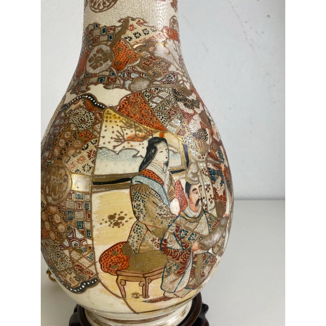 Vintage Hand Painted Large Satsuma Table Lamps. For Sale - Image 4 of 10