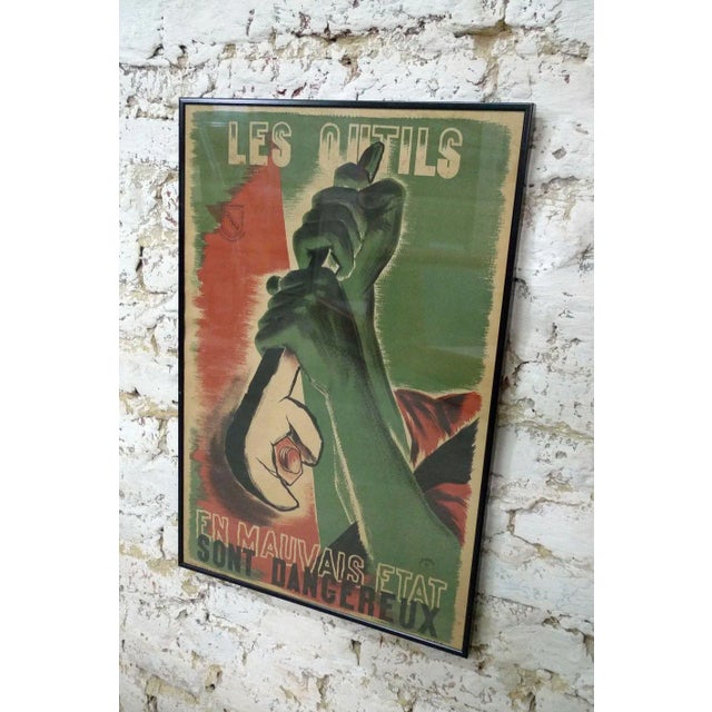 1940s Vintage Framed Poster from l'Organisme Professionnel de Sécurité du Bâtiment et des Travaux Publics, 1940s For Sale - Image 5 of 5