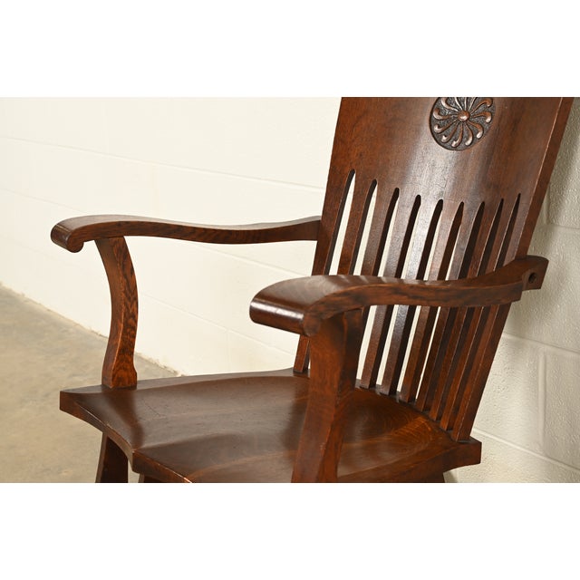 J. Dieudonné Antique Belgian Mission Oak Arts & Crafts Rocking Chair, Circa 1910 For Sale - Image 9 of 14