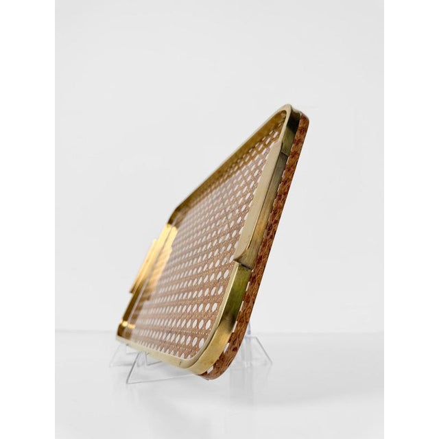 Mid-Century Modern Acrylic Glass, Brass and Cane Webbing Tray in the style of Christian Dior, 1970s For Sale - Image 15 of 18