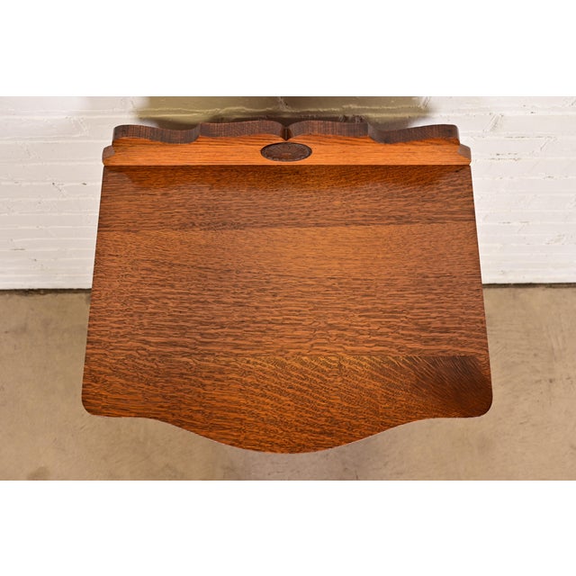 Antique Victorian Carved Tiger Oak Music Cabinet, Circa 1900 For Sale - Image 11 of 14