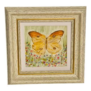 Abstract Modrrn Mini Painting of Butterfly by Elia Framed For Sale