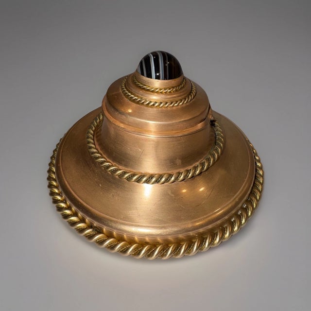 19th Century 19th Century French Brass & Bronze Art Nouveau Inkwell With Art Glass Marble Top For Sale - Image 5 of 11