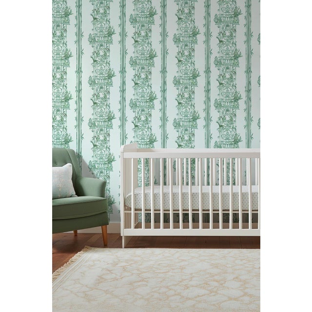 Textile Chinoiserie Shenanigans Toile Grasscloth Wallpaper by House Party | Jade Garden Green | 6 Yards For Sale - Image 7 of 9