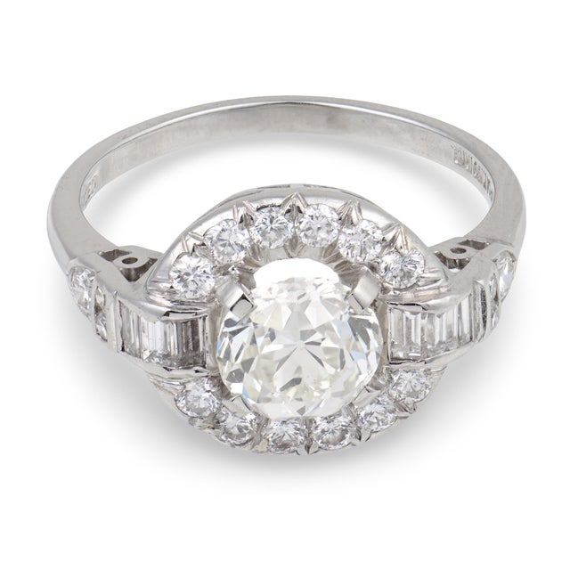 Contemporary 1950s Mid Century Gia 1.25 Carat Old European Cut Diamond Platinum Engagement Ring, Size 6.25 For Sale - Image 3 of 8