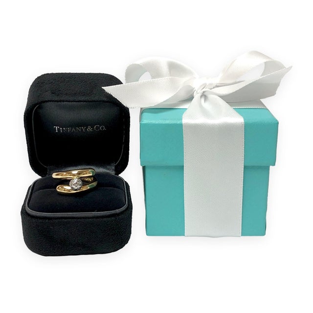 Gold Tiffany & Co. Vintage 18k Yellow Gold and Platinum Pavé Diamond Bypass Ring 5.25 For Sale - Image 8 of 8