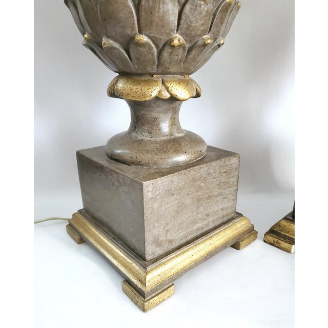 Metal Lamp Pair Large Artichokes Restored For Sale - Image 7 of 11