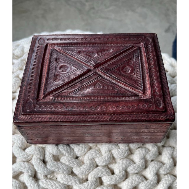Mid-Century Modern Mid-20th Century Vintage Tuareg Box Hand-Tooled & Hand-Dyed Leather For Sale - Image 3 of 8