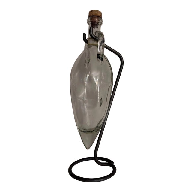 Vintage Shonfel’s Torpedo Glass Wine Decanter With Metal Hanging For Sale