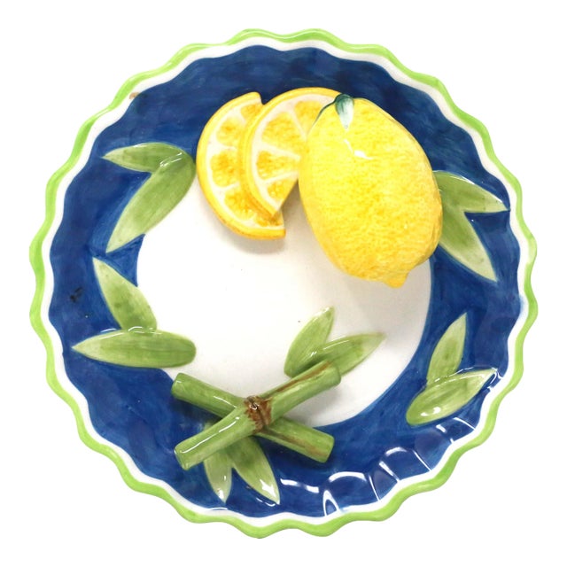 Sculptural Lemons and Bamboo 8-Inch Ceramic Plate For Sale