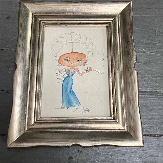 Original 5 x 7 watercolor painting on paper done for a notecard overall size with tabletop frame is approximately 8 x 10