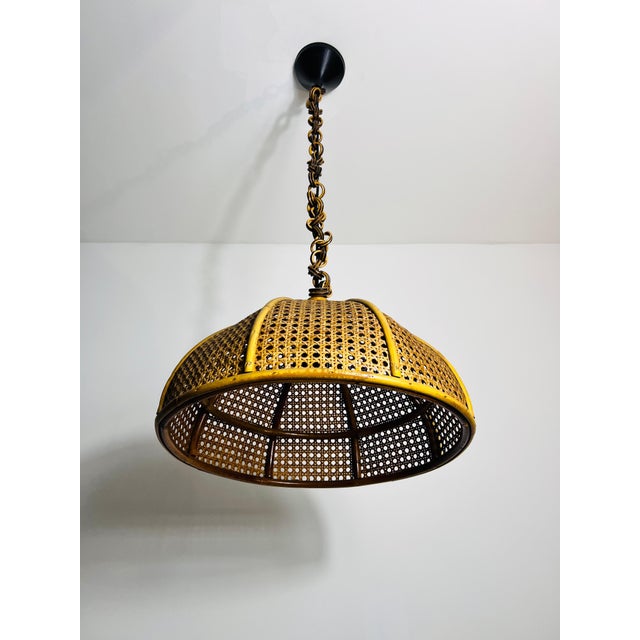 Midcentury Wooden Bamboo Pendant Lamp, Italy, 1960s For Sale - Image 9 of 11