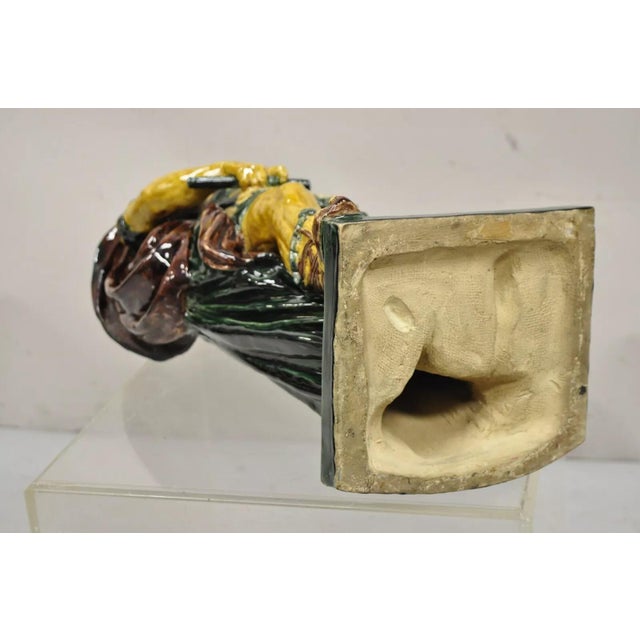 Early 20th Century Majolica Alexander the Great Greek Warrior Soldier Glazed Pottery Sculpture For Sale - Image 11 of 12