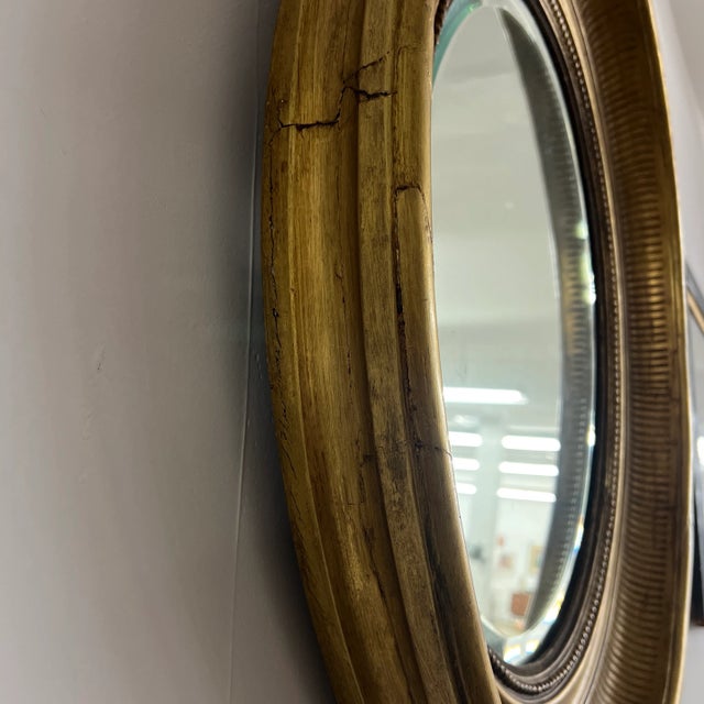 Gorgeous Large Architectural Antique Gold Painted Oval Beveled Mirror For Sale - Image 4 of 5