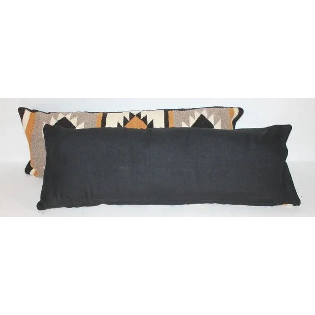 1940s Hand Woven Pair of Bolster Pillows With Black Linen Backing For Sale In Los Angeles - Image 6 of 6