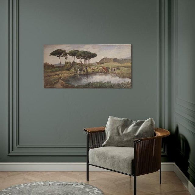 Giron, Bucolic Landscape, 20th Century, Oil Painting on Canvas For Sale - Image 6 of 16